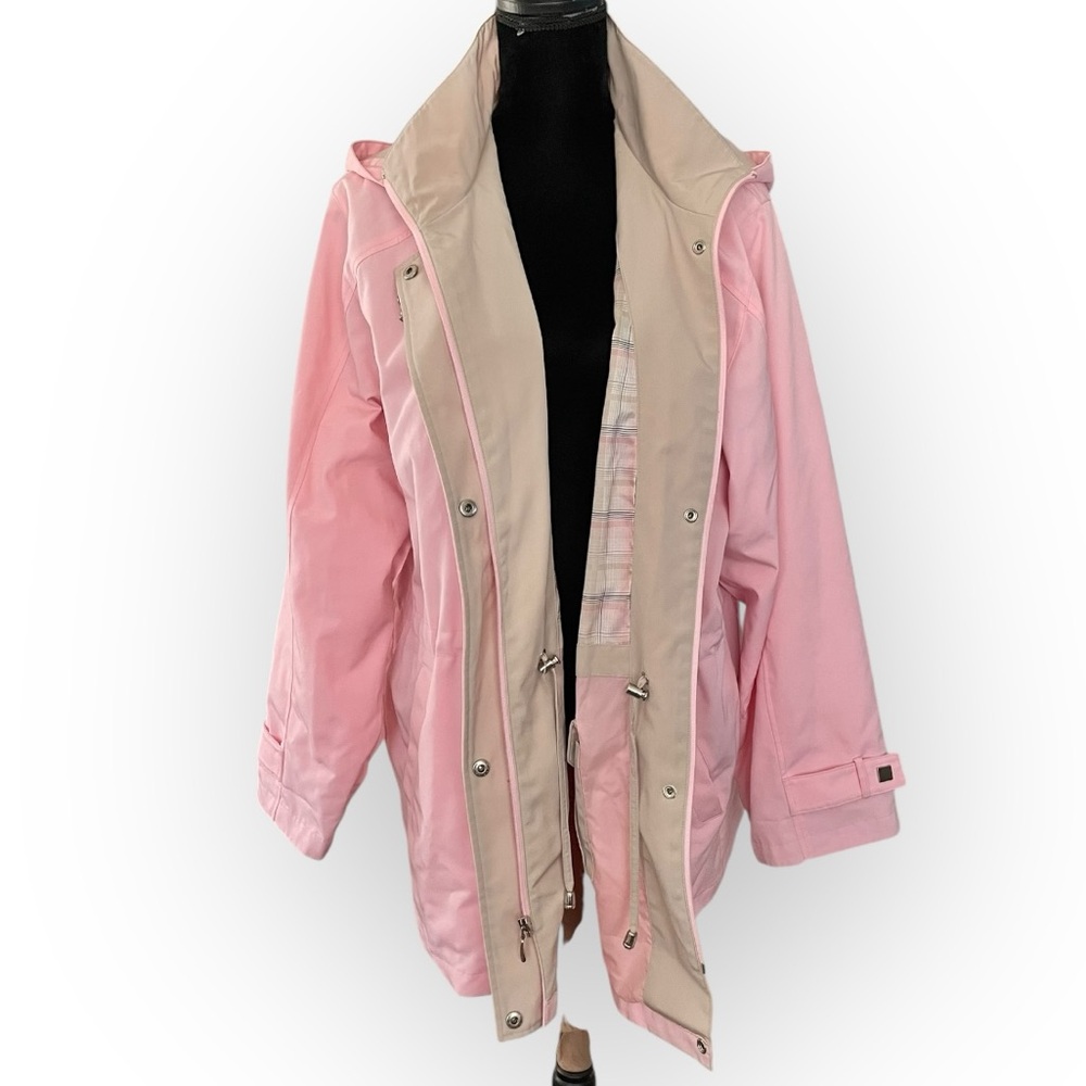 Liz Claiborne woman plus full zip trench wind breaker coat hooded pink size 1X